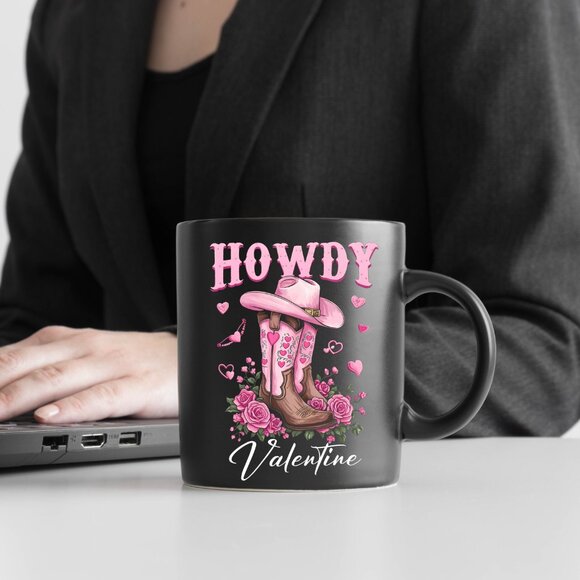 🤠 Howdy Valentine Mug - Western Cowboy Boots, Love Hearts, Retro Valentine - Picture 4 of 4